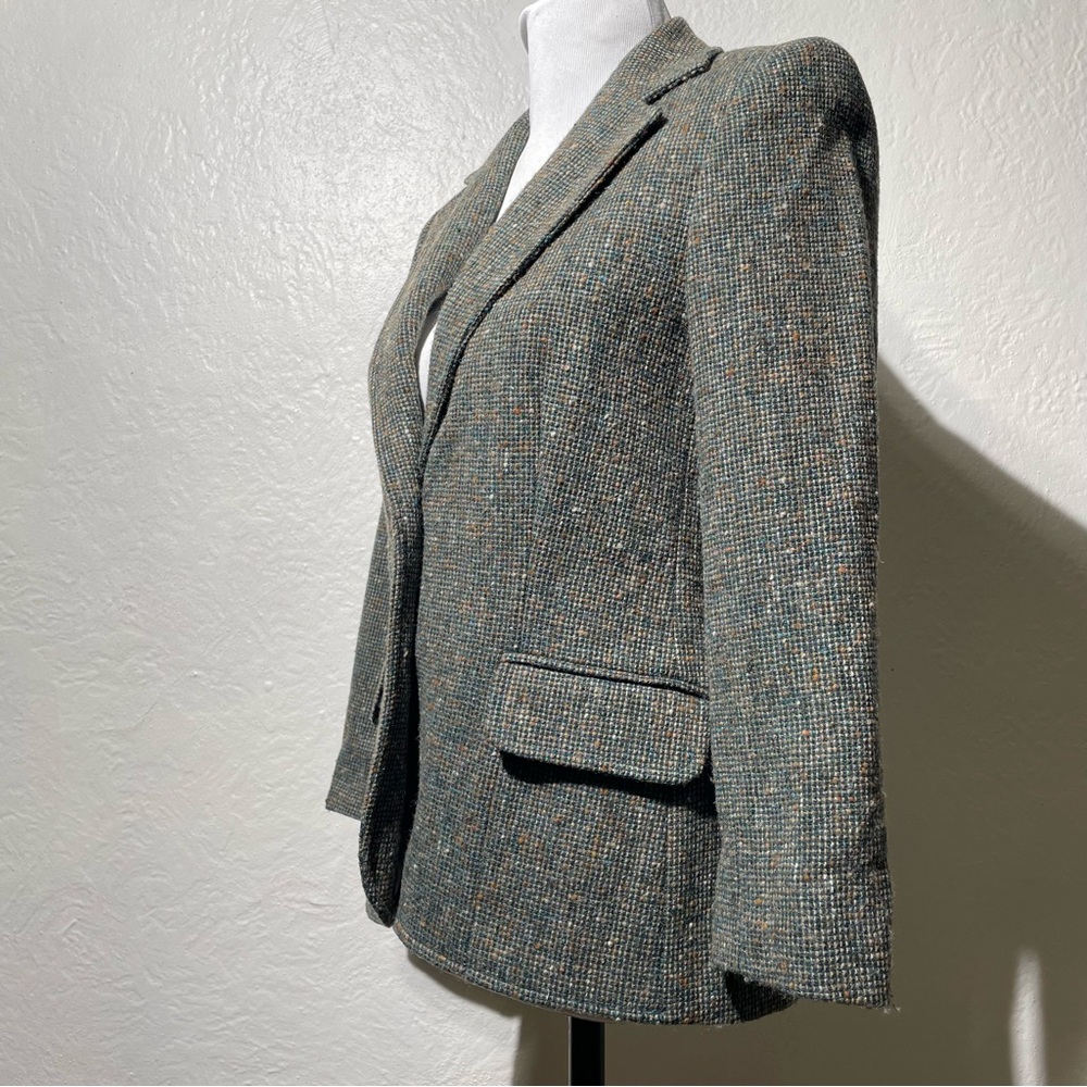 Vtg green Wool Blend Preppy Acadamia Twee Tweed Blazer Woman's small - Picture 4 of 10